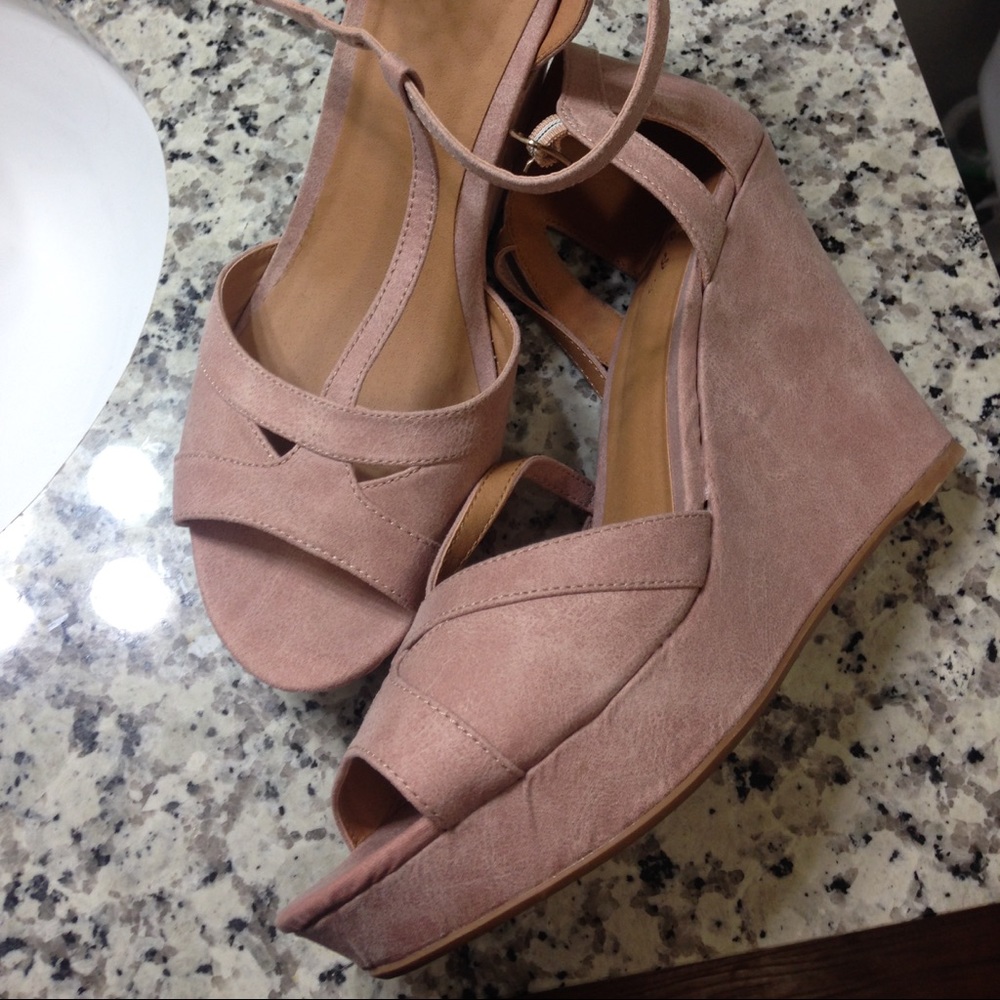 Blush Suede Strappy Wedges